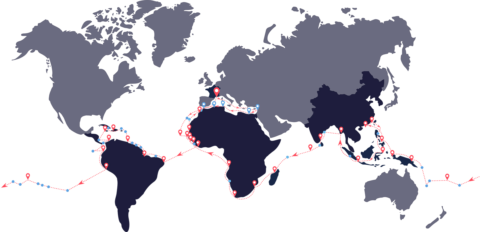 Carte de l'expédition autour du monde de Plastic Odyssey